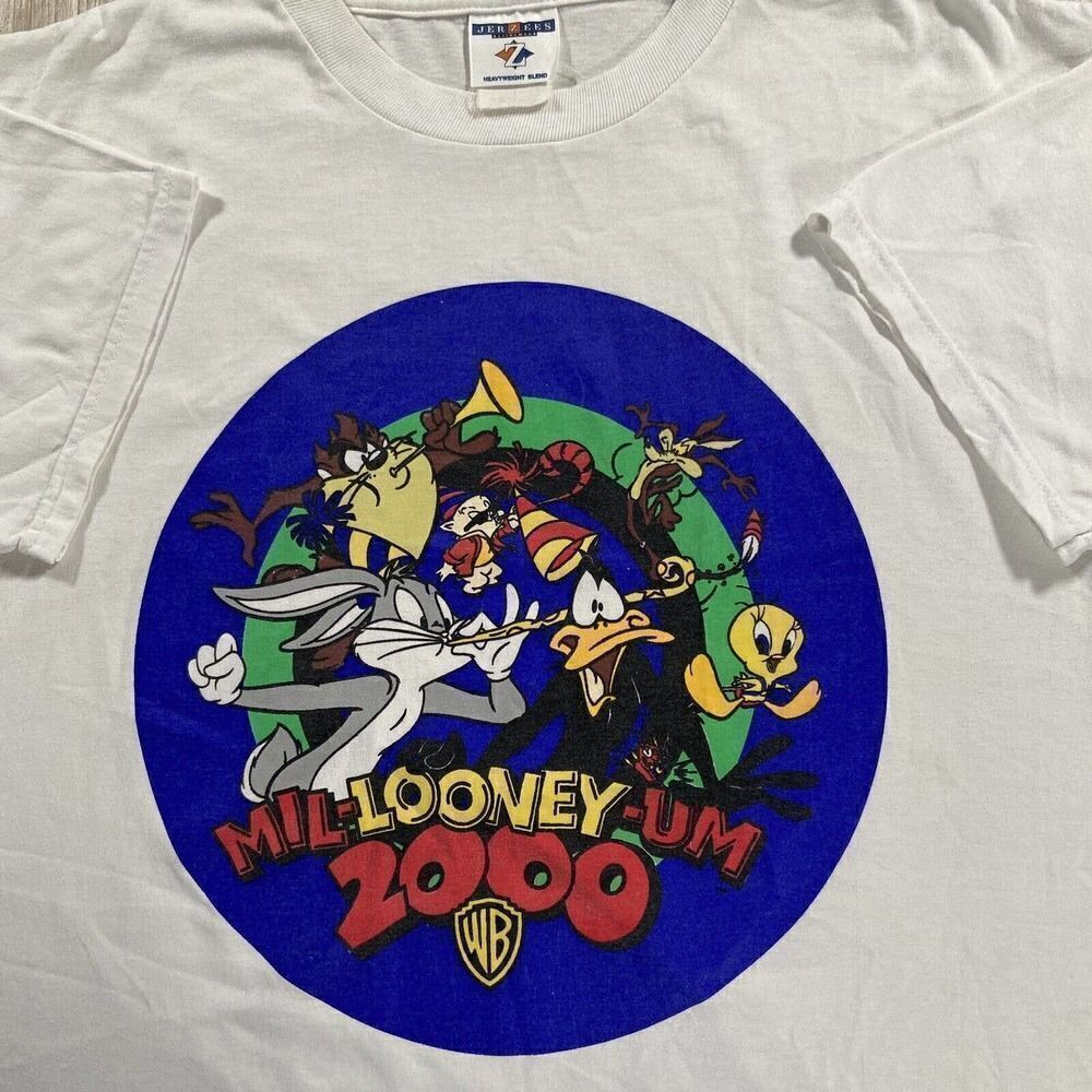 Vintage Jerzees 2000 Looney Tunes T-Shirt Millennium Cartoon Men’s Size L White